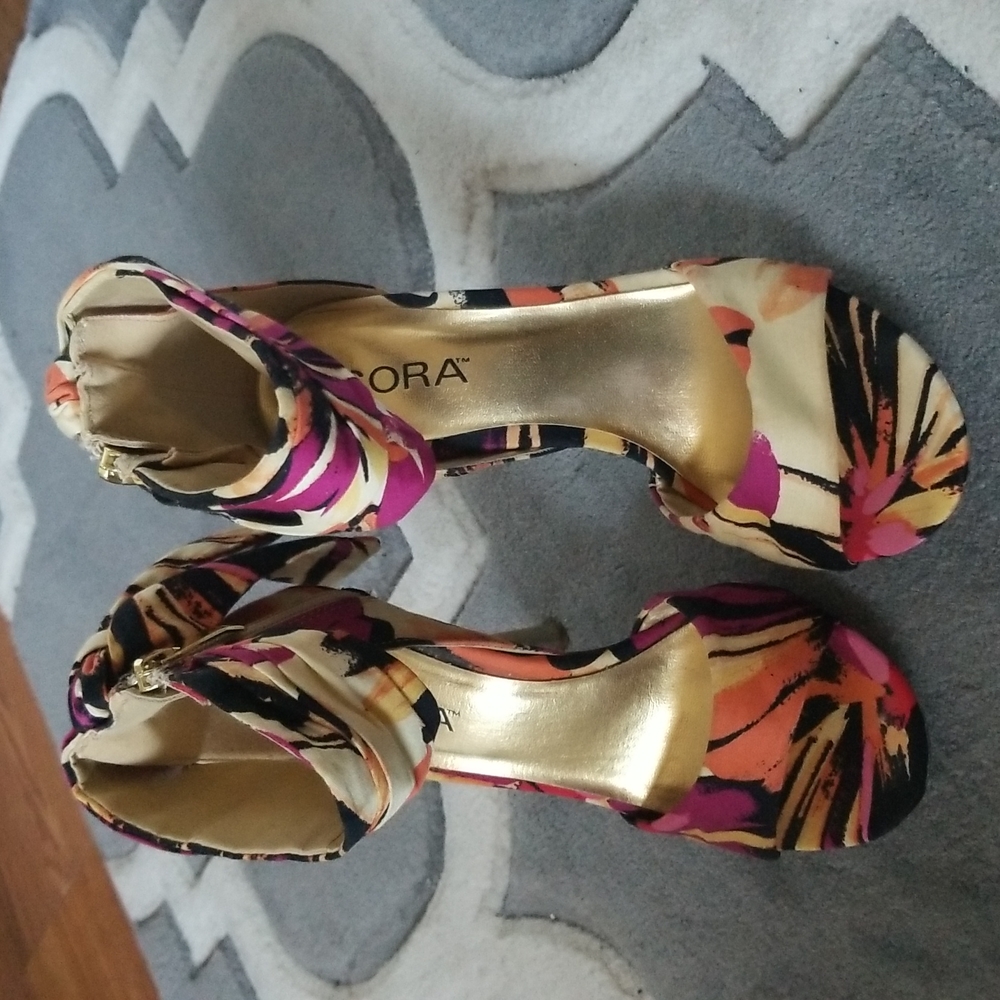 Ankle straps multicolored open toe 4 inch heels with bow